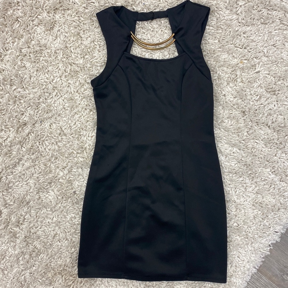Black formal dress, short. Size large but runs small.